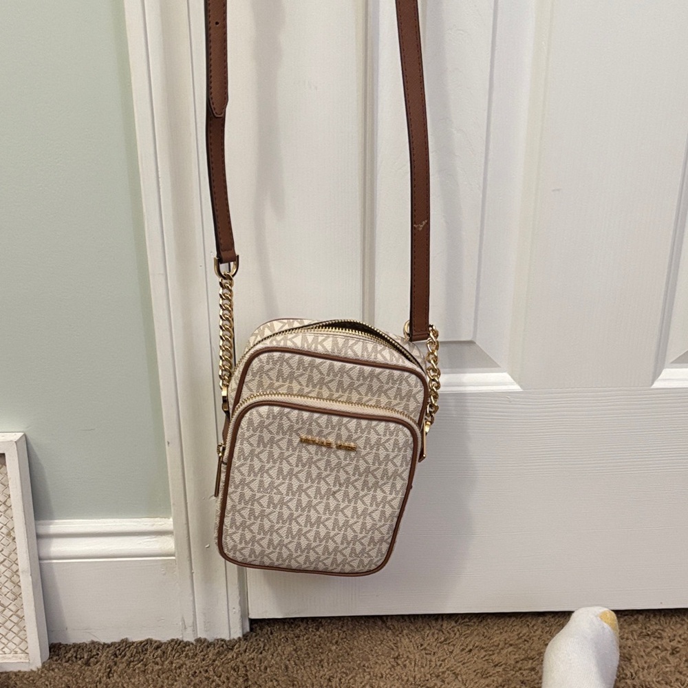 Michael Kors Beige and Brown Crossbody Bag